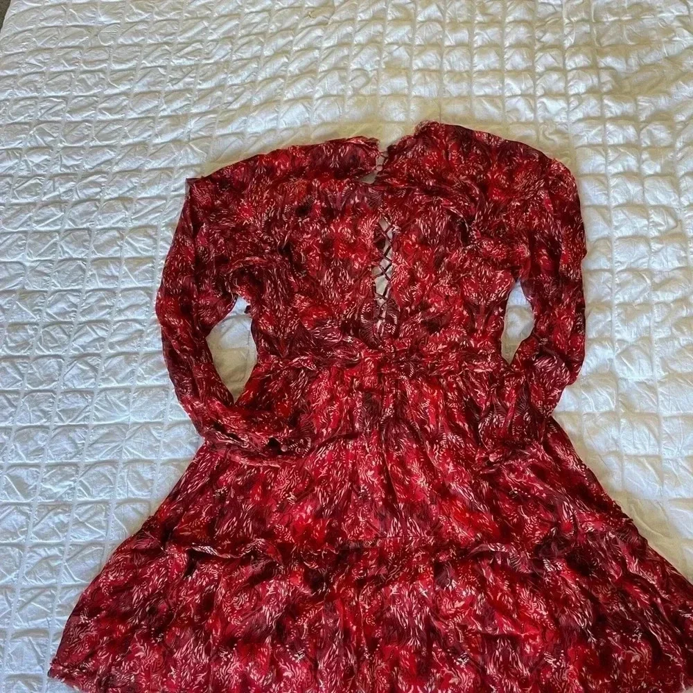 IRO Darling red printed  ruffle mini dress - Picture 10 of 12